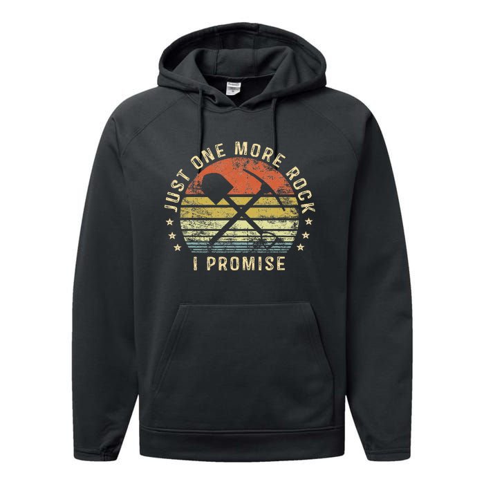 Geology Gifts Just One More Rock I Promise Funny Geologist Performance Fleece Hoodie