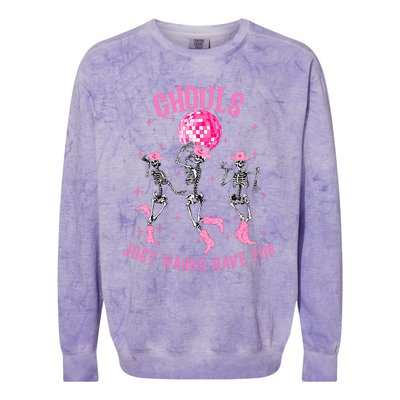 Girl Ghouls Just Wanna Have Fun Disco Party Dancing Skeleton Colorblast Crewneck Sweatshirt