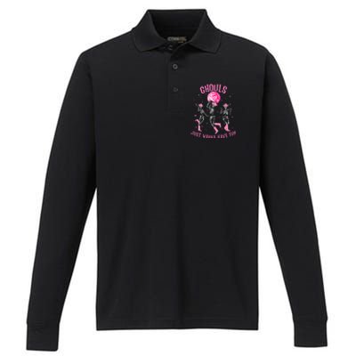 Girl Ghouls Just Wanna Have Fun Disco Party Dancing Skeleton Performance Long Sleeve Polo