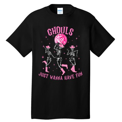 Girl Ghouls Just Wanna Have Fun Disco Party Dancing Skeleton Tall T-Shirt