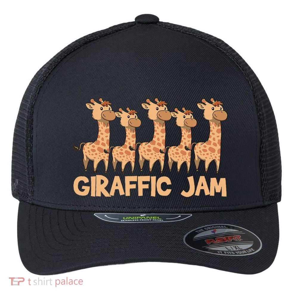 Giraffe Giraffic Jam Funny Pun Cute Flexfit Unipanel Trucker Cap