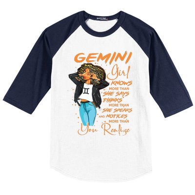 Gemini Girl Knows More Than She Says For Black Women Baseball Sleeve Shirt