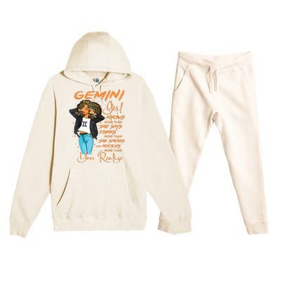 Gemini Girl Knows More Than She Says For Black Women Premium Hooded Sweatsuit Set