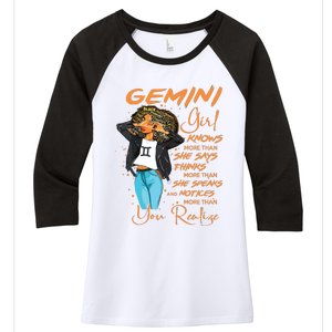 Gemini Girl Knows More Than She Says For Black Women Women's Tri-Blend 3/4-Sleeve Raglan Shirt