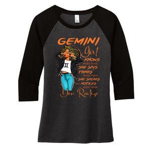 Gemini Girl Knows More Than She Says Women's Tri-Blend 3/4-Sleeve Raglan Shirt