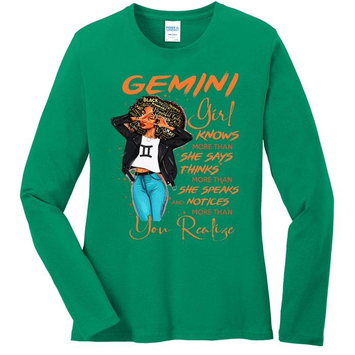 Gemini Girl Knows More Than She Says Ladies Long Sleeve Shirt