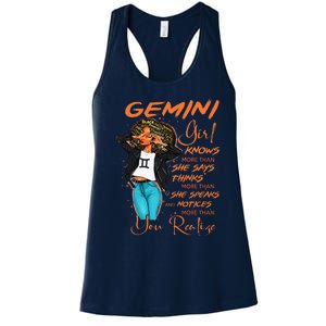 Gemini Girl Knows More Than She Says Women's Racerback Tank