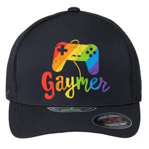 Gaymer Gift Lgbt Pride Gay Gamer Rainbow Flag Gift Flexfit Unipanel Trucker Cap