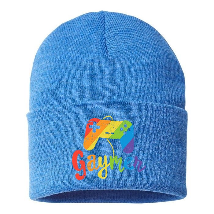 Gaymer Gift Lgbt Pride Gay Gamer Rainbow Flag Gift Sustainable Knit Beanie