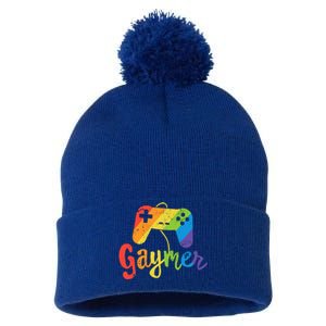 Gaymer Gift Lgbt Pride Gay Gamer Rainbow Flag Gift Pom Pom 12in Knit Beanie