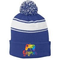 Gaymer Gift Lgbt Pride Gay Gamer Rainbow Flag Gift Stripe Pom Pom Beanie