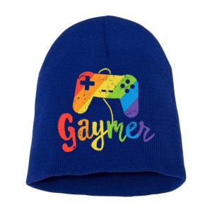 Gaymer Gift Lgbt Pride Gay Gamer Rainbow Flag Gift Short Acrylic Beanie