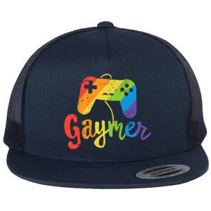 Gaymer Gift Lgbt Pride Gay Gamer Rainbow Flag Gift Flat Bill Trucker Hat