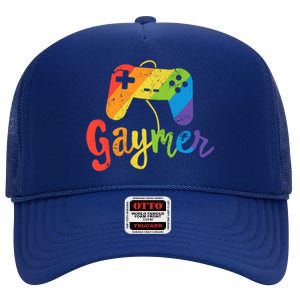 Gaymer Gift Lgbt Pride Gay Gamer Rainbow Flag Gift High Crown Mesh Back Trucker Hat