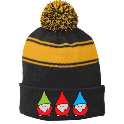 Garden Gnome Lover Cute Garden Gnomes Premium Stripe Pom Pom Beanie