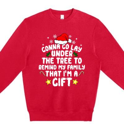 Gonna Go Lay Under The Tree Christmas Family Santa Hat Xmas Gift Premium Crewneck Sweatshirt