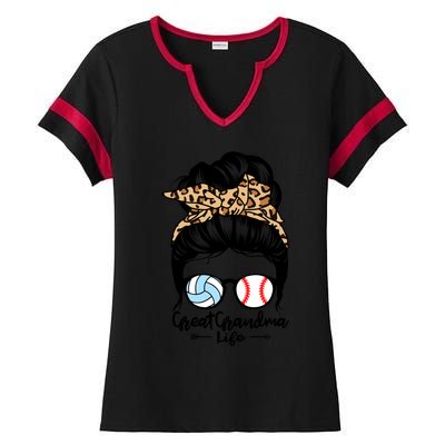 Great Grandma Life Messy Bun Hair Funny Baseball Volleyball Cool Gift Ladies Halftime Notch Neck Tee