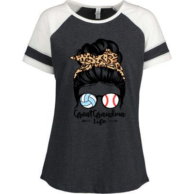 Great Grandma Life Messy Bun Hair Funny Baseball Volleyball Cool Gift Enza Ladies Jersey Colorblock Tee