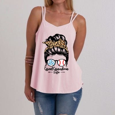 Great Grandma Life Messy Bun Hair Funny Baseball Volleyball Cool Gift Women's Strappy Tank