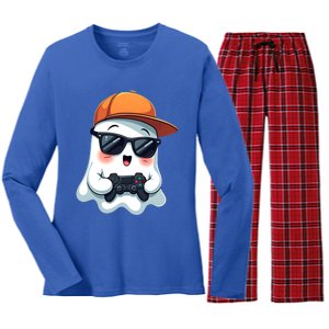 Gamer Ghost Lazy Halloween Costume Cool Videogame Gaming Cool Gift Women's Long Sleeve Flannel Pajama Set 