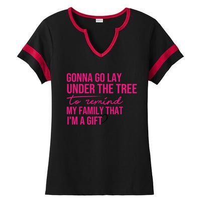 Gonna Go Lay Under The Tree To Remind My Family Christmas Funny Gift Ladies Halftime Notch Neck Tee