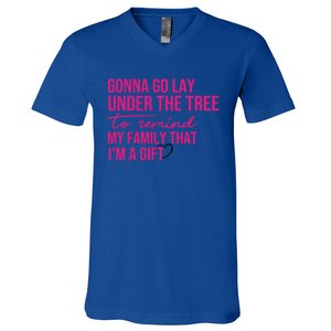 Gonna Go Lay Under The Tree To Remind My Family Christmas Funny Gift V-Neck T-Shirt