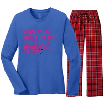 Gonna Go Lay Under The Tree To Remind My Family Christmas Funny Gift Women's Long Sleeve Flannel Pajama Set 