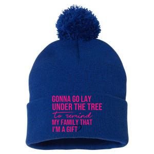 Gonna Go Lay Under The Tree To Remind My Family Christmas Funny Gift Pom Pom 12in Knit Beanie