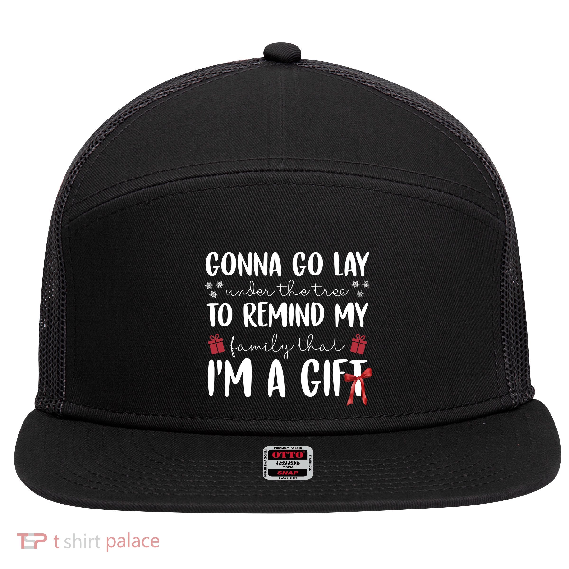 Gonna Go Lay Under Under The Tree Funny Christmas 7 Panel Mesh Trucker Snapback Hat