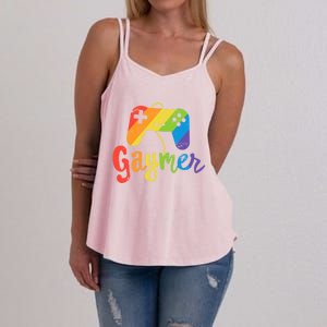 Gaymer Gift Lgbt Pride Gamer Rainbow Flag Gift Women's Strappy Tank