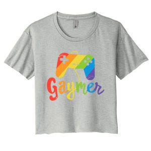 Gaymer Gift Lgbt Pride Gamer Rainbow Flag Gift Women's Crop Top Tee