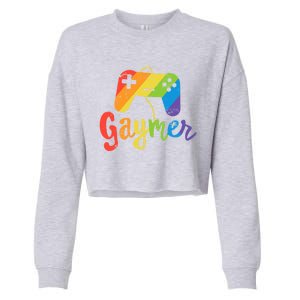 Gaymer Gift Lgbt Pride Gamer Rainbow Flag Gift Cropped Pullover Crew