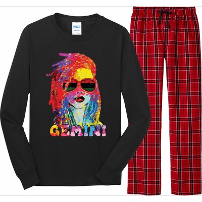 Gemini Girl Locd Hair Art Zodiac Birthday Black Woman Long Sleeve Pajama Set