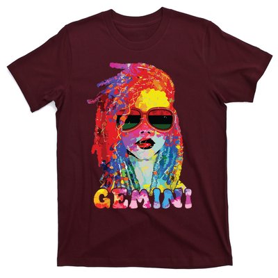 Gemini Girl Locd Hair Art Zodiac Birthday Black Woman T-Shirt