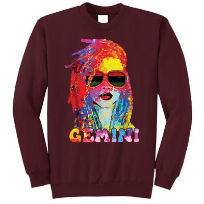 Gemini Girl Locd Hair Art Zodiac Birthday Black Woman Tall Sweatshirt