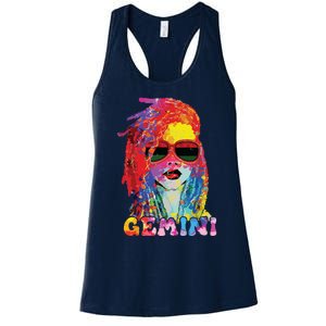 Gemini Girl Locd Hair Art Zodiac Birthday Black Woman Women's Racerback Tank