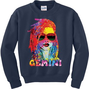 Gemini Girl Locd Hair Art Zodiac Birthday Black Woman Kids Sweatshirt