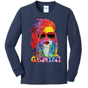 Gemini Girl Locd Hair Art Zodiac Birthday Black Woman Kids Long Sleeve Shirt