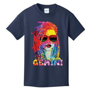 Gemini Girl Locd Hair Art Zodiac Birthday Black Woman Kids T-Shirt