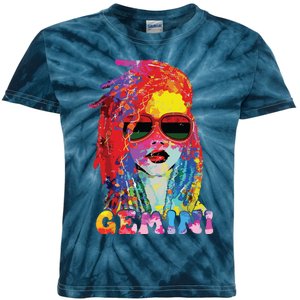 Gemini Girl Locd Hair Art Zodiac Birthday Black Woman Kids Tie-Dye T-Shirt