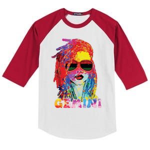 Gemini Girl Locd Hair Art Zodiac Birthday Black Woman Kids Colorblock Raglan Jersey