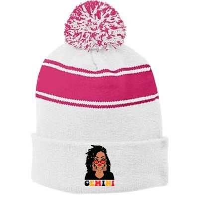 Gemini Girl Locd Woman Zodiac Signs Birthday Girl Stripe Pom Pom Beanie