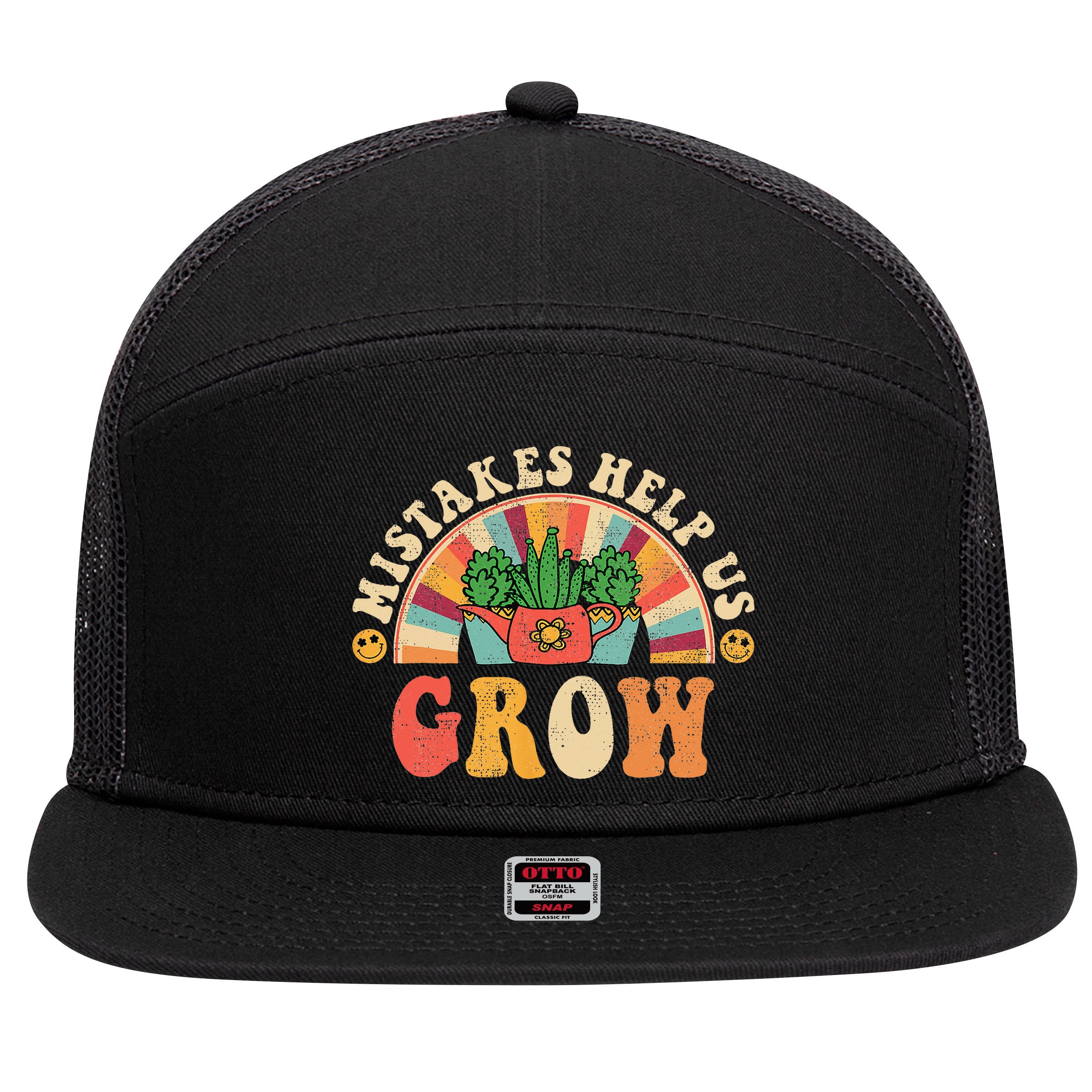 Groovy Growth Mindset Positive Retro Teachers 7 Panel Mesh Trucker Snapback Hat