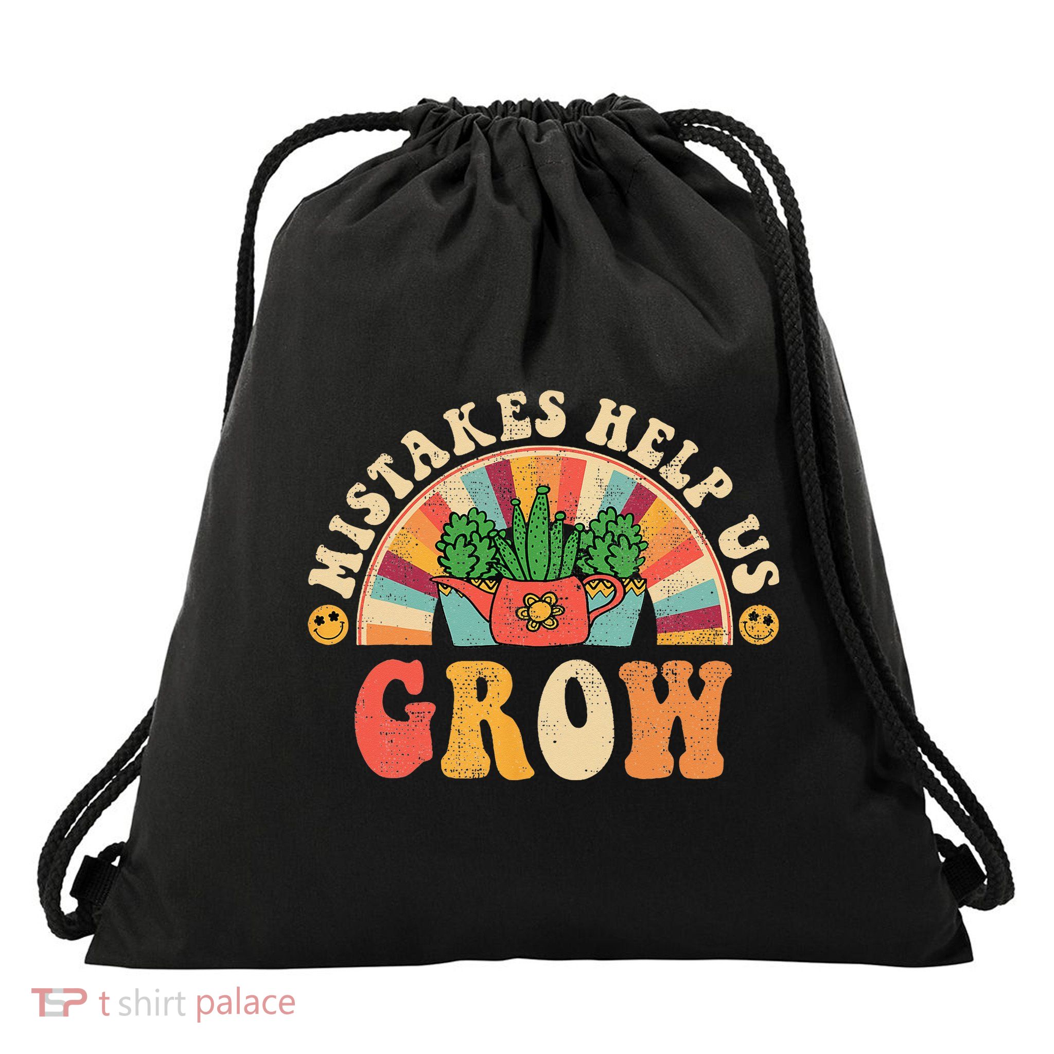 Groovy Growth Mindset Positive Retro Teachers Drawstring Bag