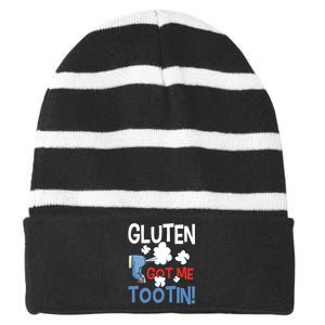 Gluten Got Me Tootin Gluten Allergy Celiac Disease Striped Beanie with Solid Band