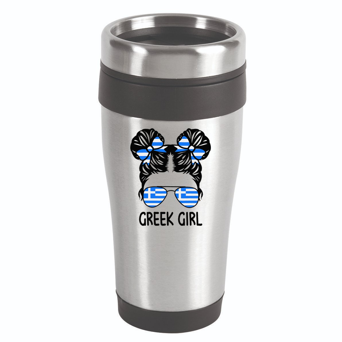 Greek Girl Messy Hair Greece Pride Patriotic 16oz Travel Tumbler