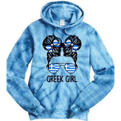 Greek Girl Messy Hair Greece Pride Patriotic Tie Dye Hoodie