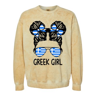 Greek Girl Messy Hair Greece Pride Patriotic Colorblast Crewneck Sweatshirt