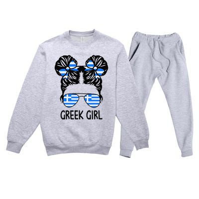 Greek Girl Messy Hair Greece Pride Patriotic Premium Crewneck Sweatsuit Set