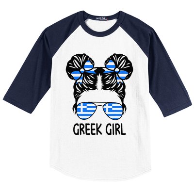 Greek Girl Messy Hair Greece Pride Patriotic Baseball Sleeve Shirt